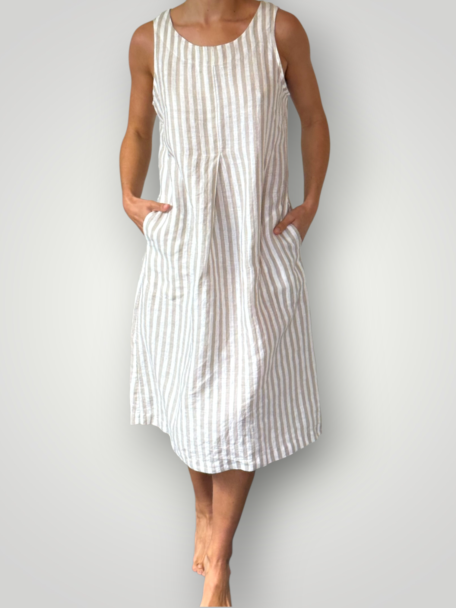becky dress - natural stripe linen Apparel