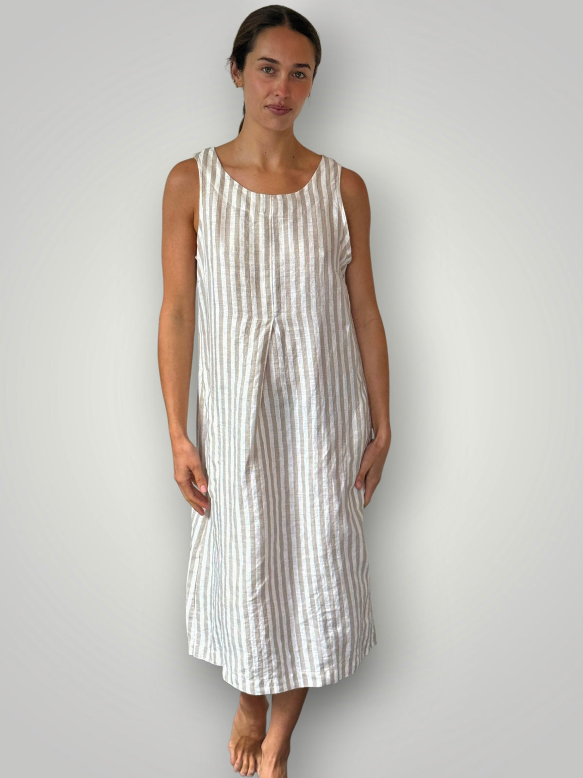 becky dress - natural stripe linen Apparel