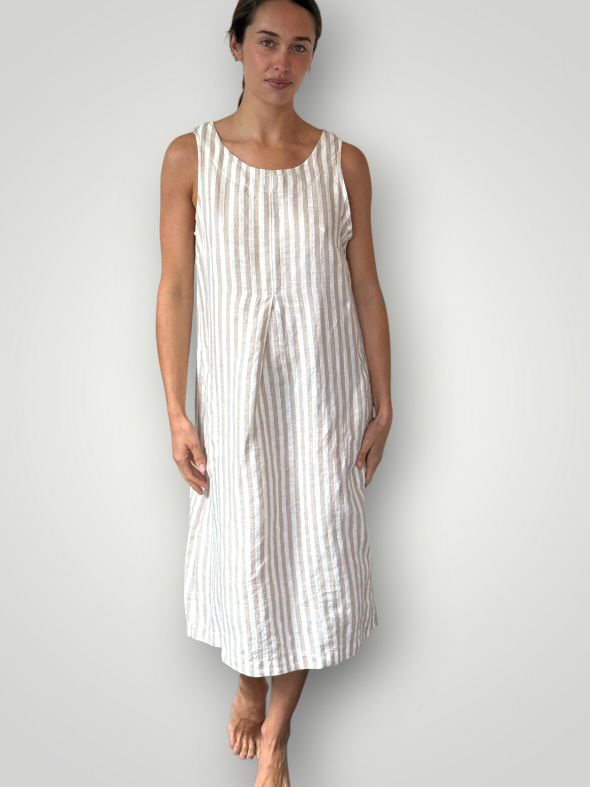 becky dress - natural stripe linen Apparel