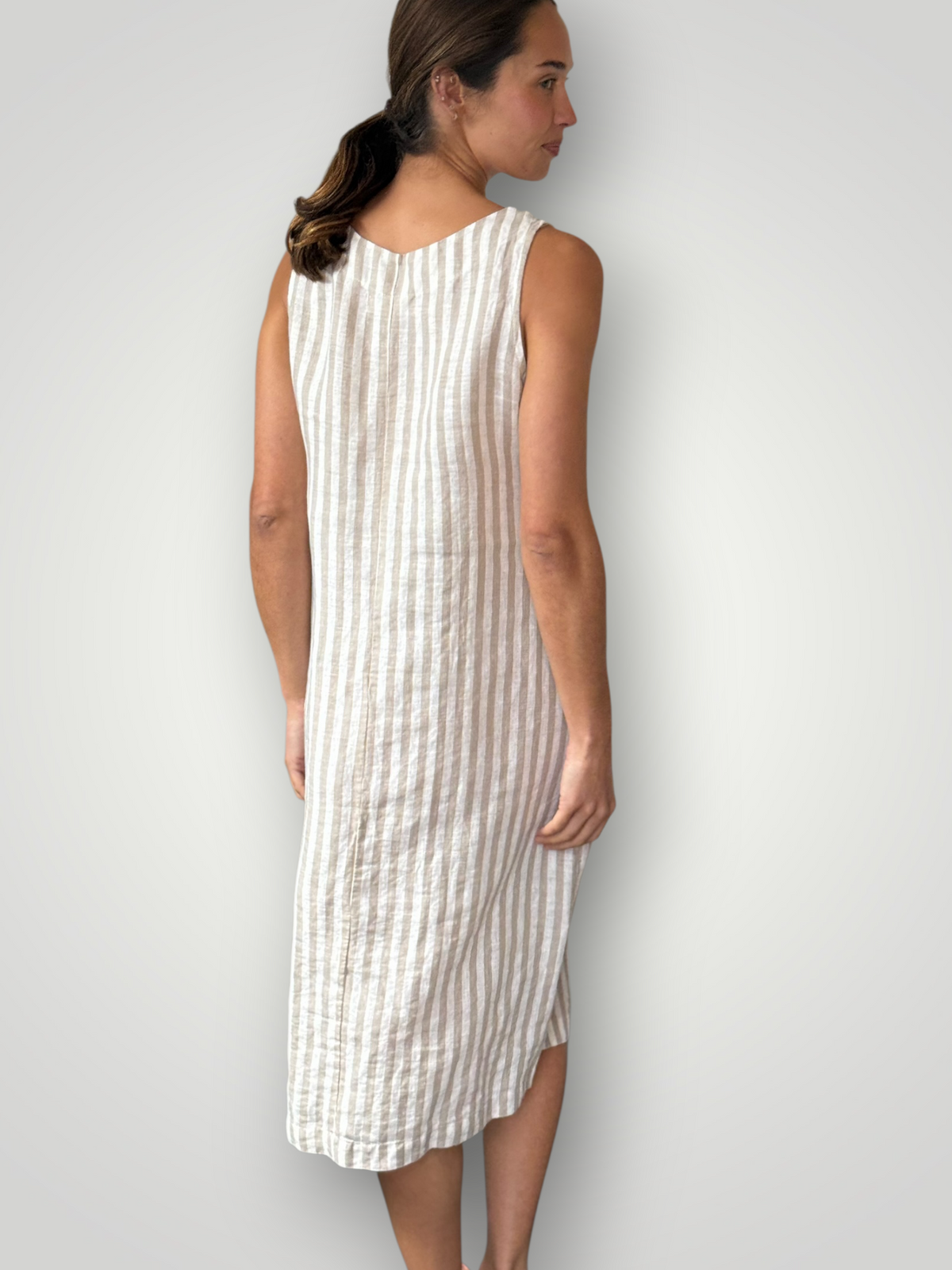 becky dress - natural stripe linen Apparel
