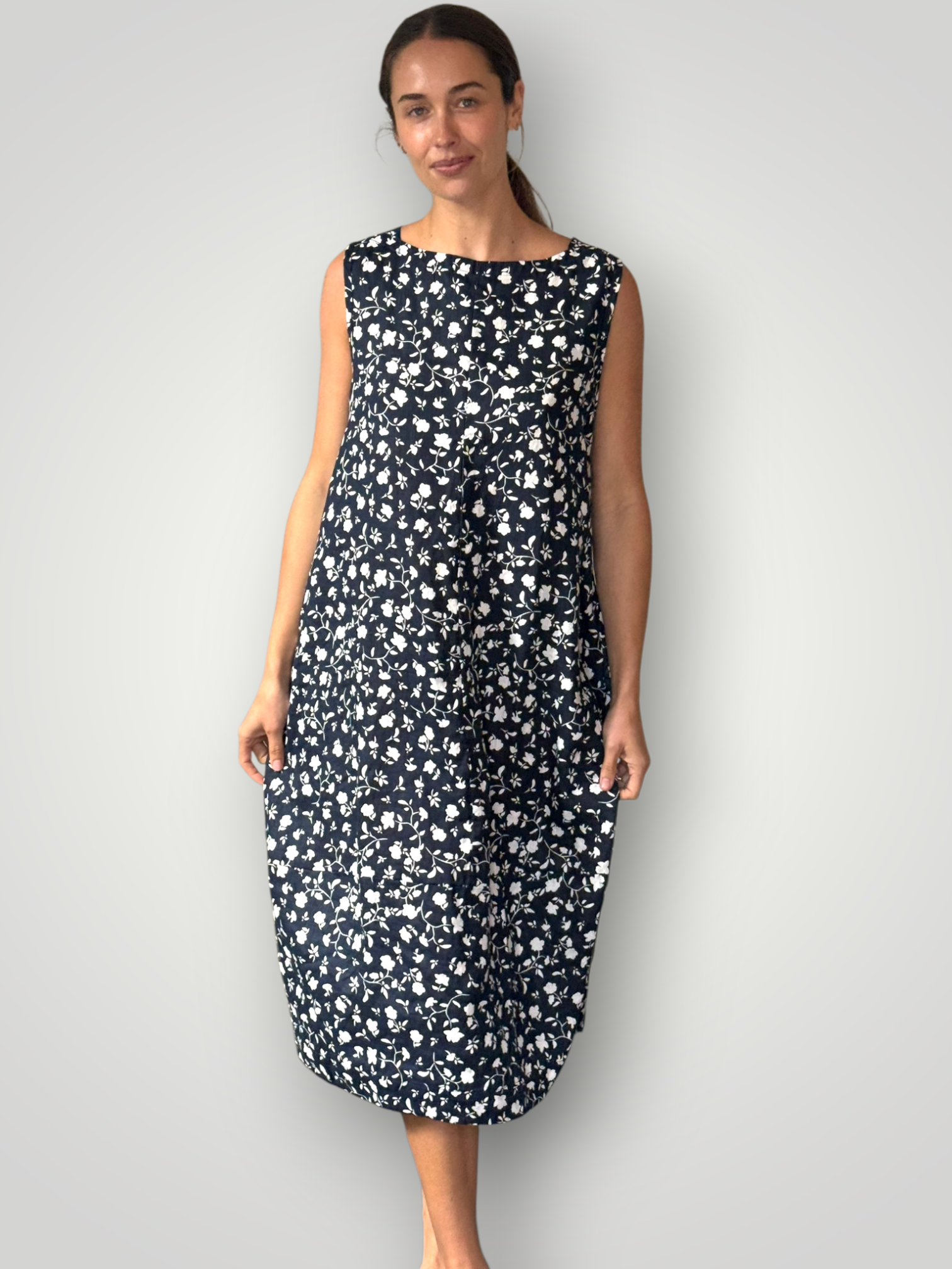 adele dress - navy floral linen Apparel