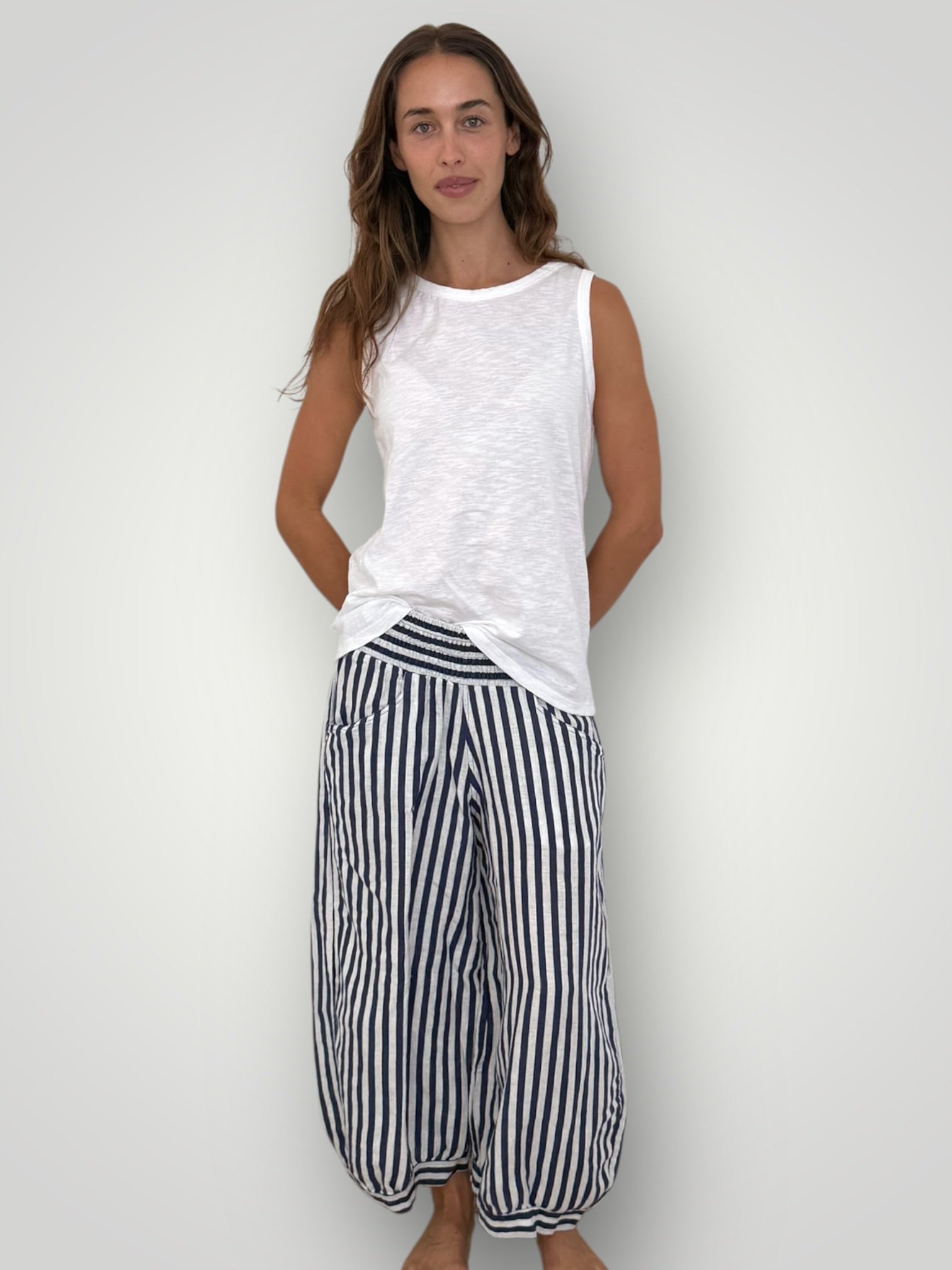 jackie pant - blue dusk stripe linen Apparel