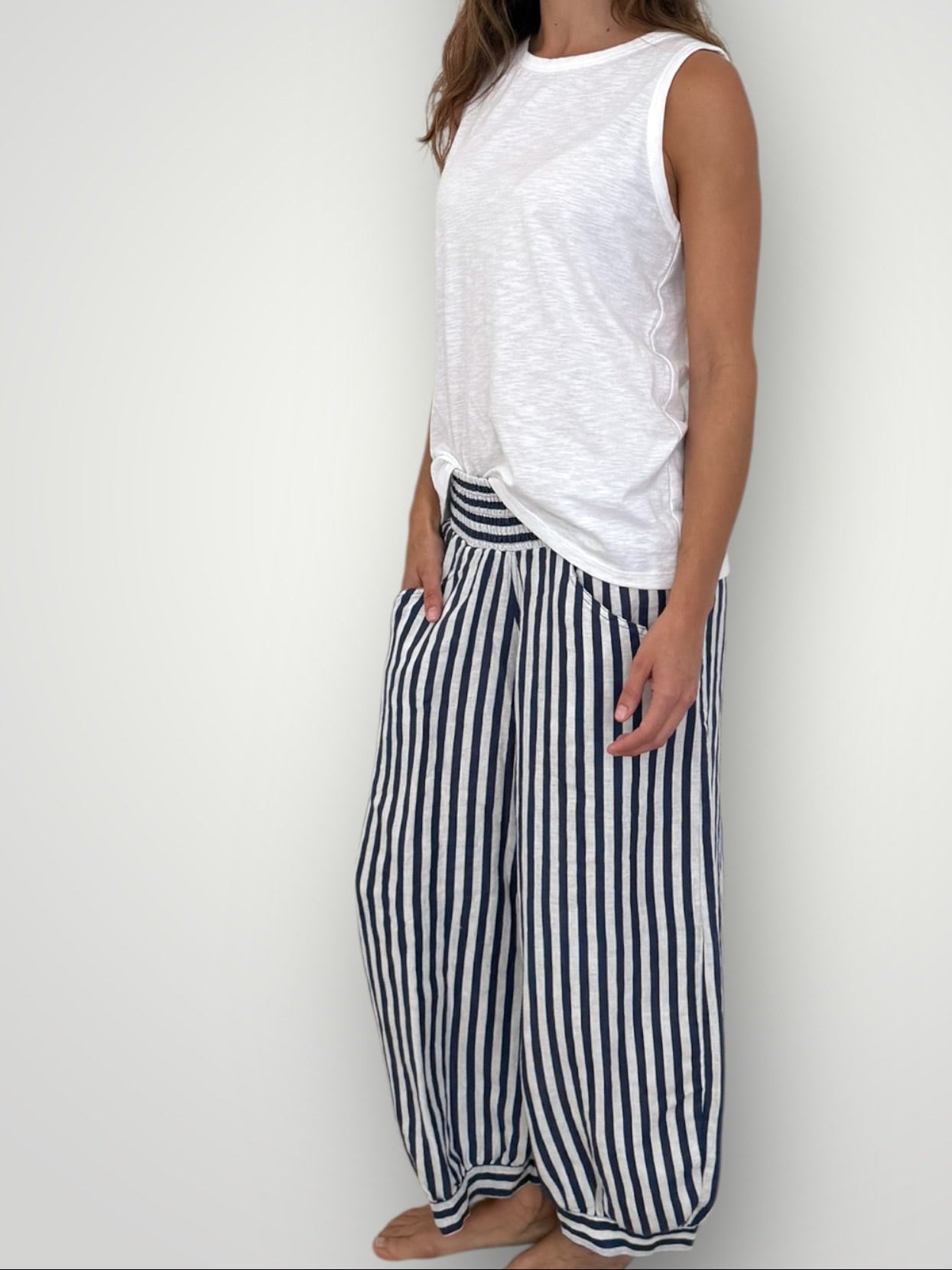 jackie pant - blue dusk stripe linen Apparel