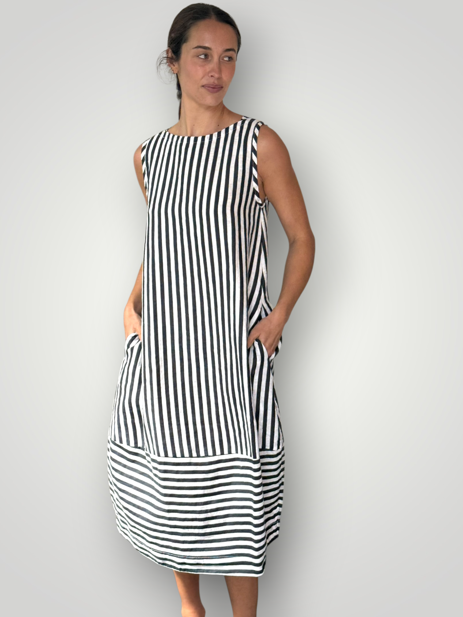 adele dress - charcoal stripe linen Apparel