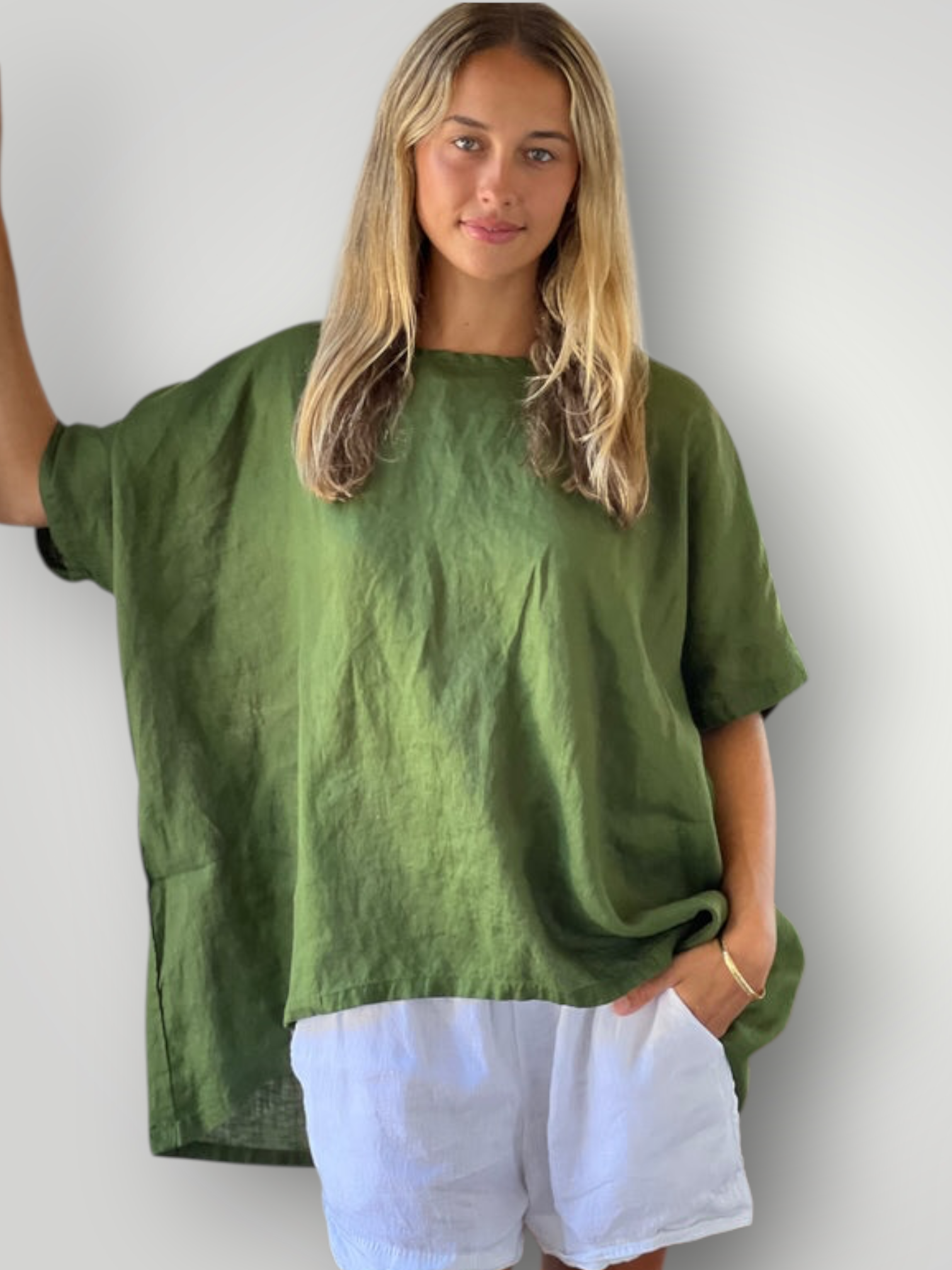 rachael top- moss linen