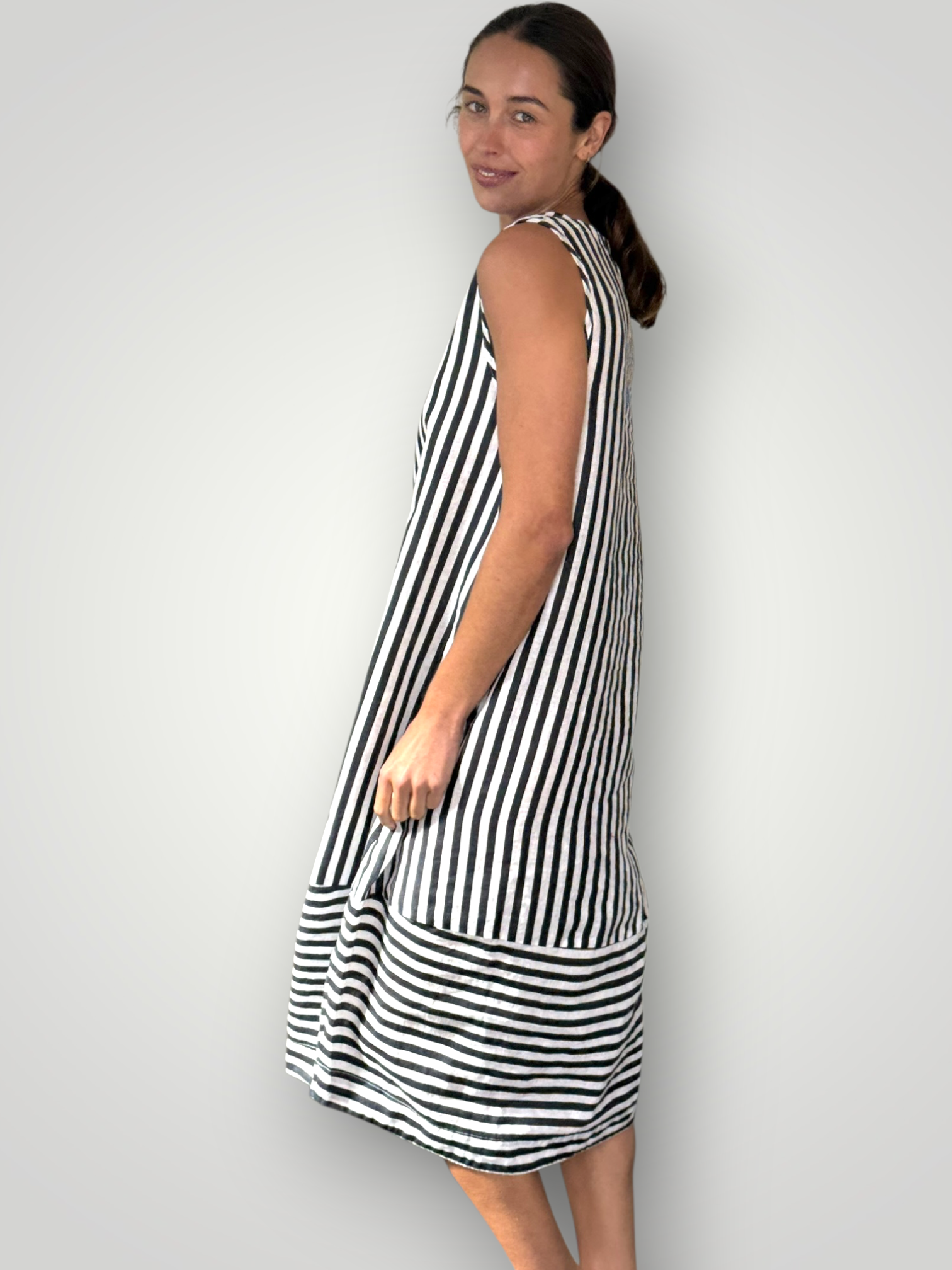 adele dress - charcoal stripe linen Apparel