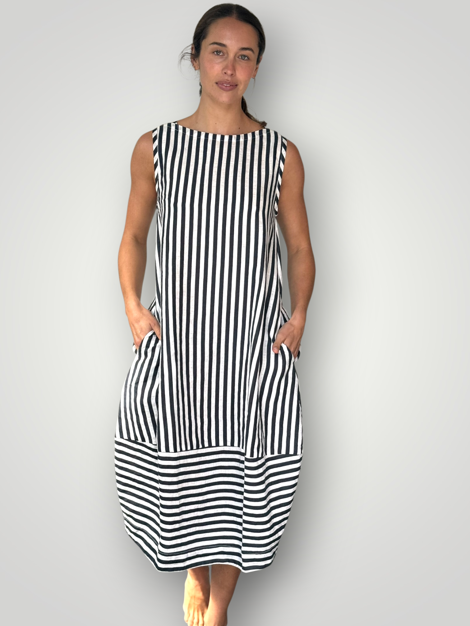 adele dress - charcoal stripe linen Apparel