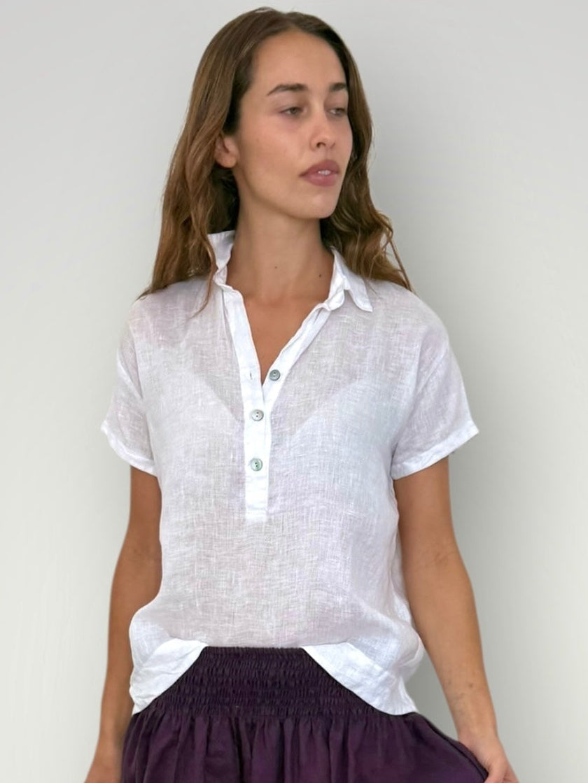 celia top -white linen Apparel