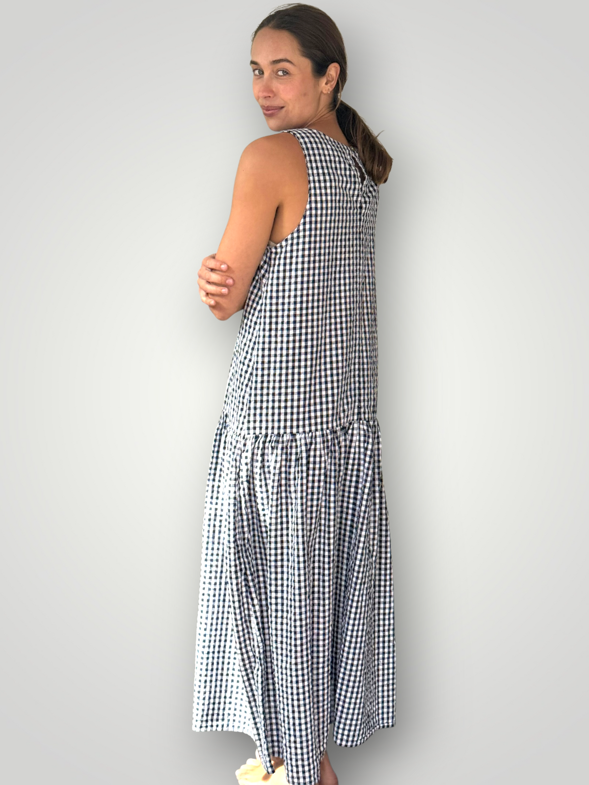 anna dress - ink gingham cotton Apparel