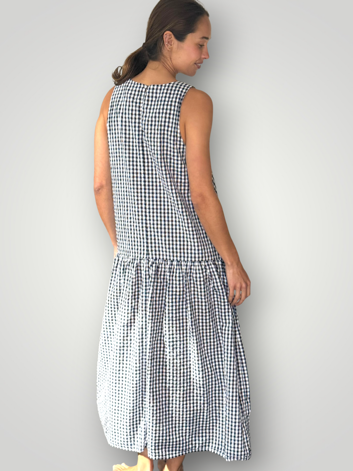 anna dress - ink gingham cotton Apparel