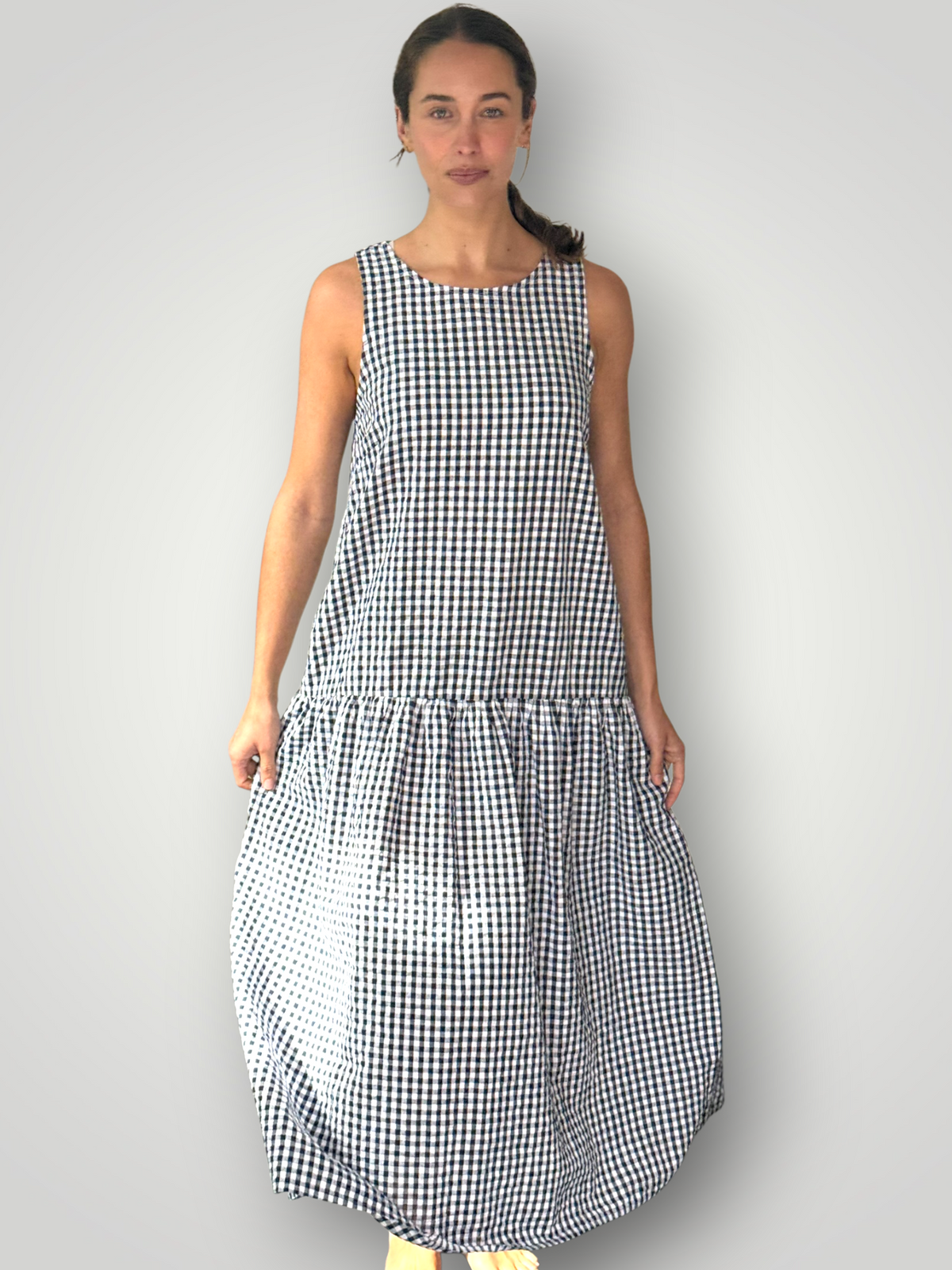 anna dress - ink gingham cotton Apparel