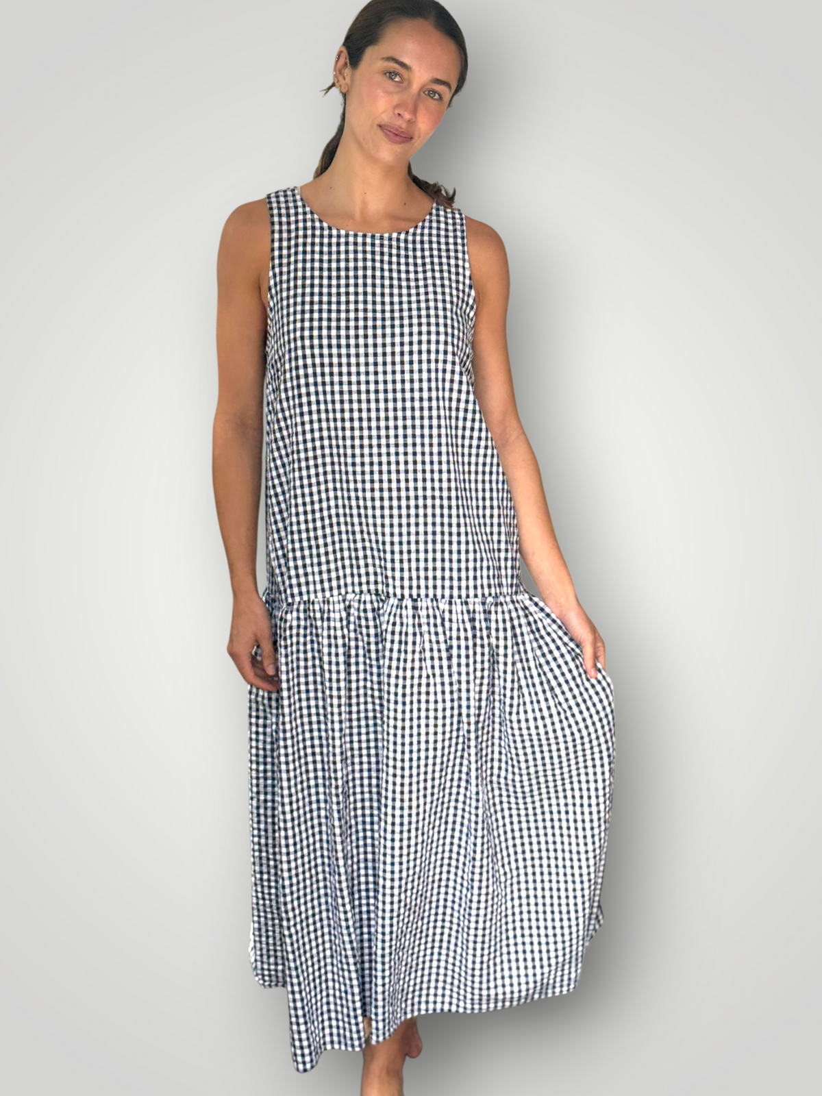 anna dress - ink gingham cotton Apparel