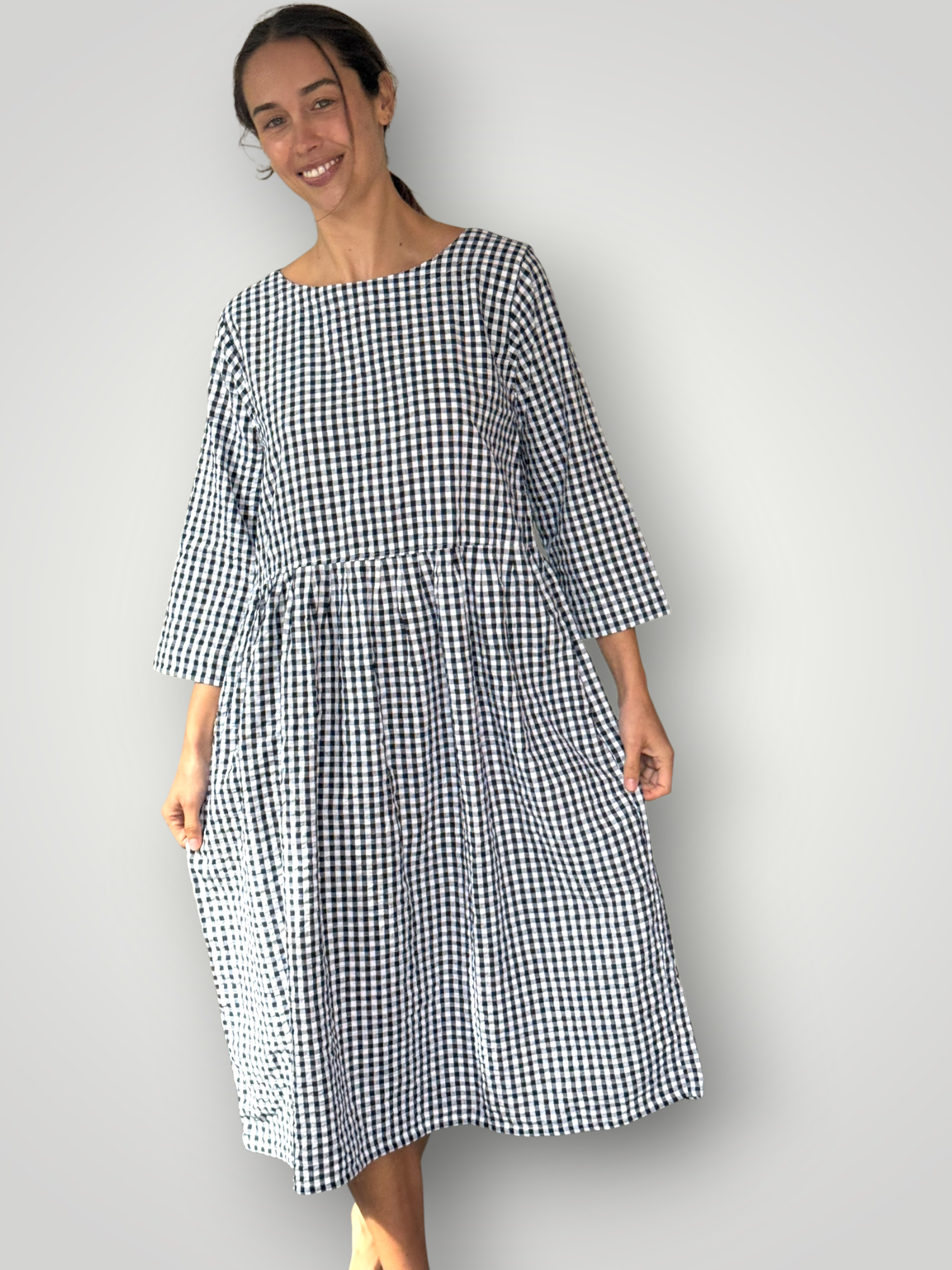 april dress - ink gingham cotton Apparel