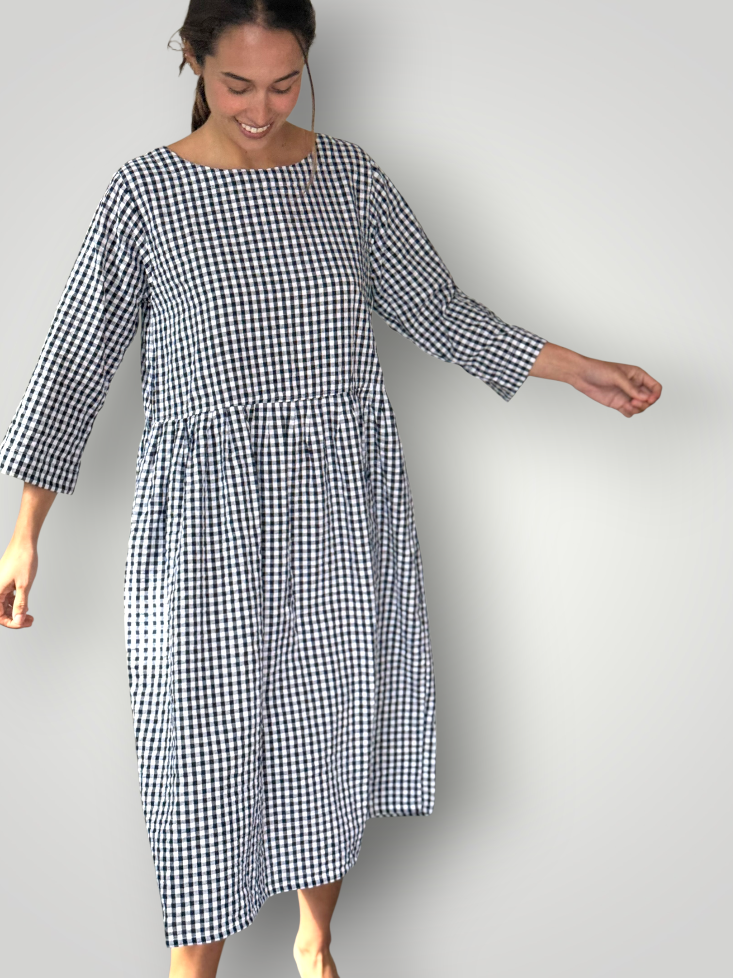 april dress - ink gingham cotton Apparel