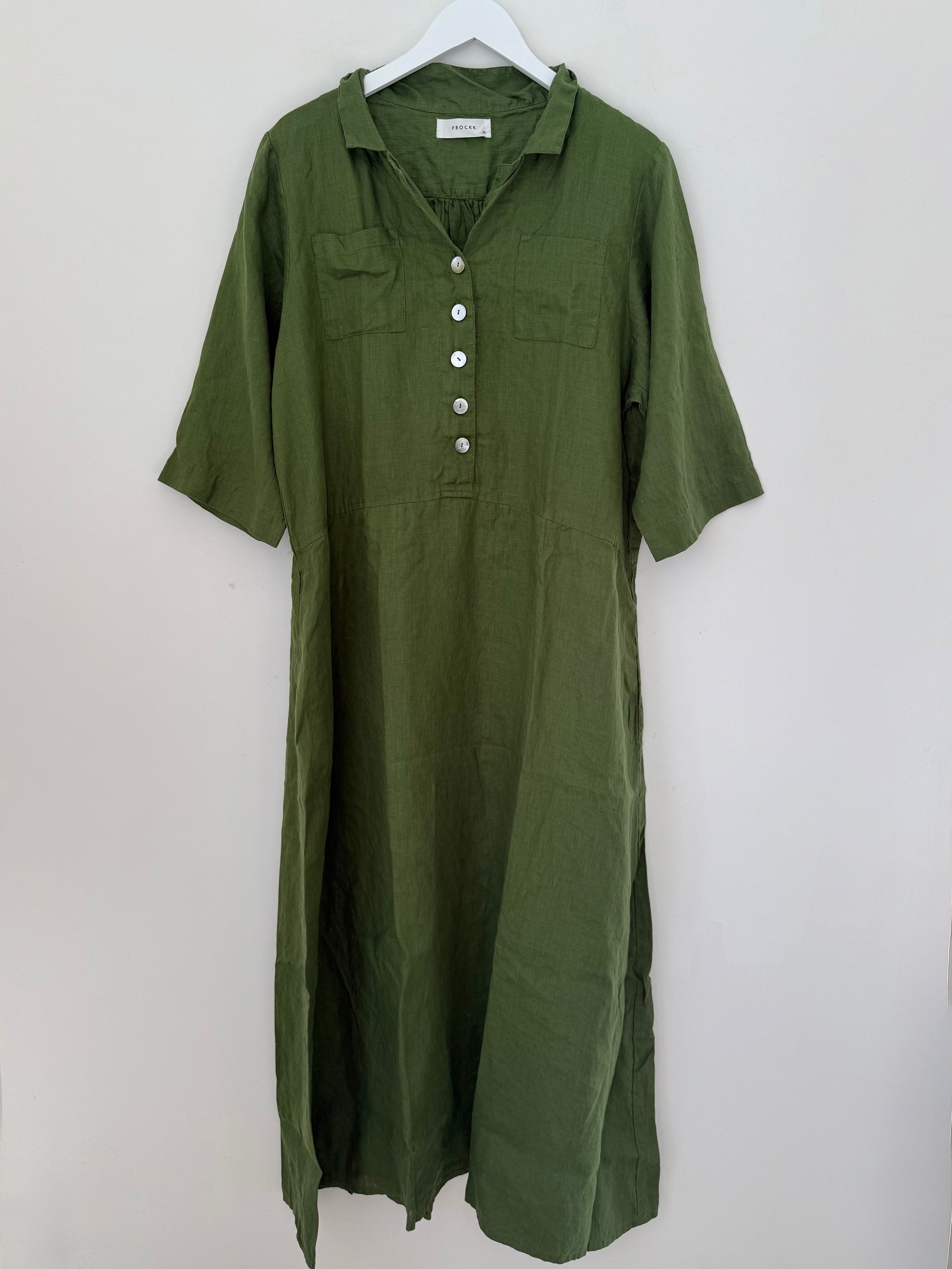 bridget dress - moss linen Apparel