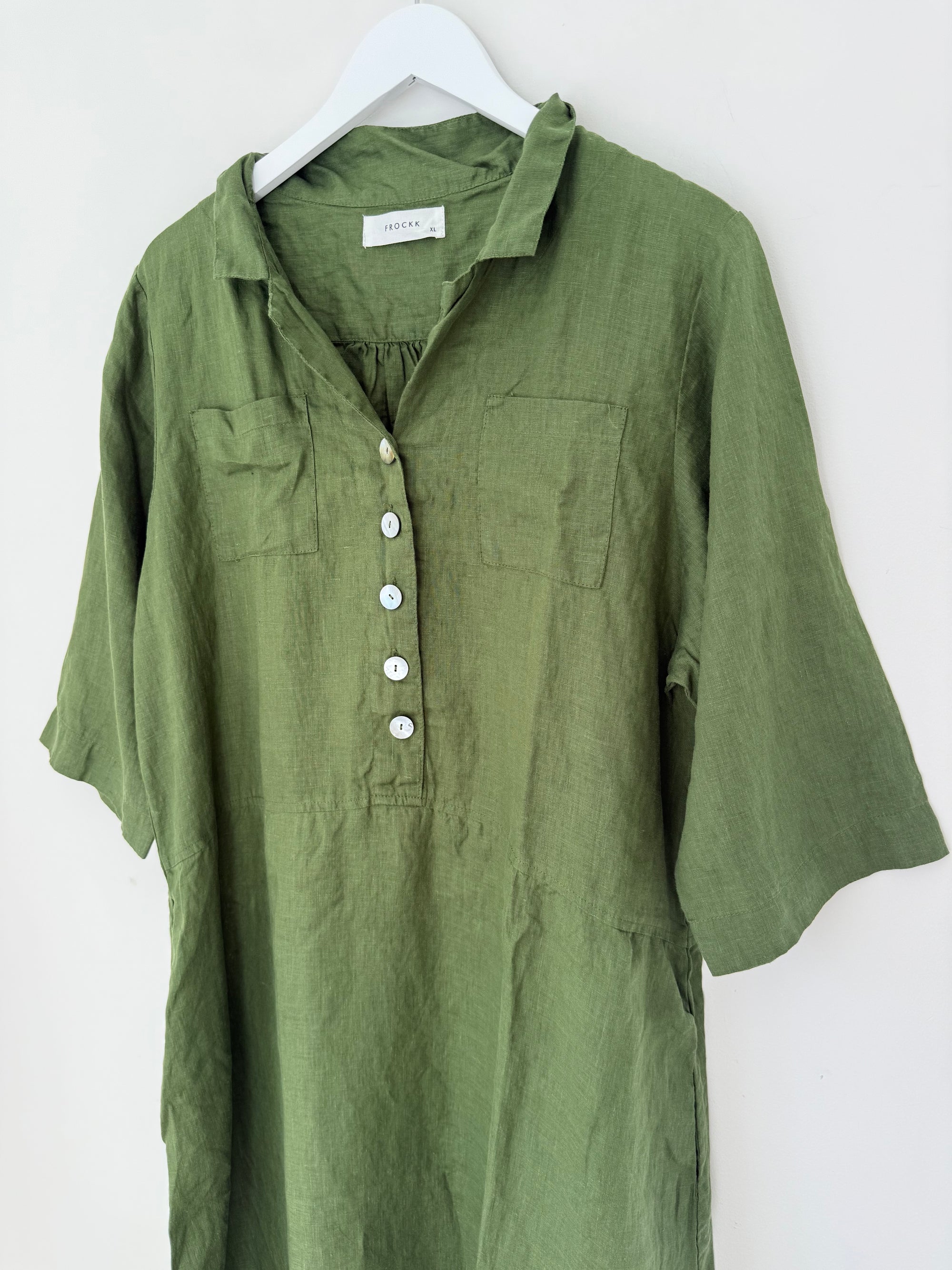 bridget dress - moss linen Apparel