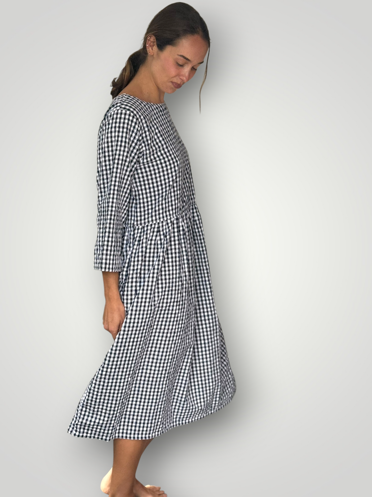 april dress - ink gingham cotton Apparel