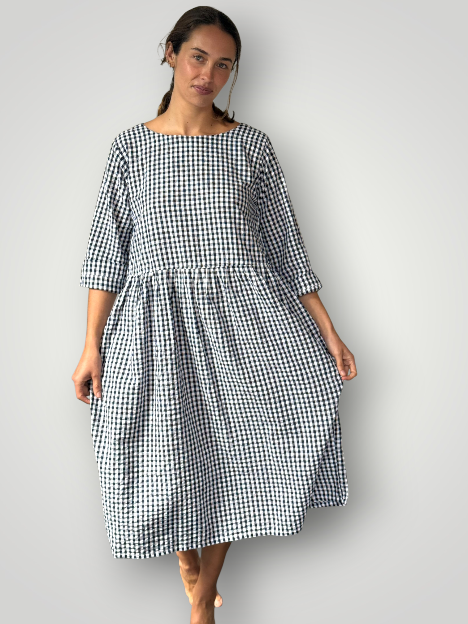 april dress - ink gingham cotton Apparel