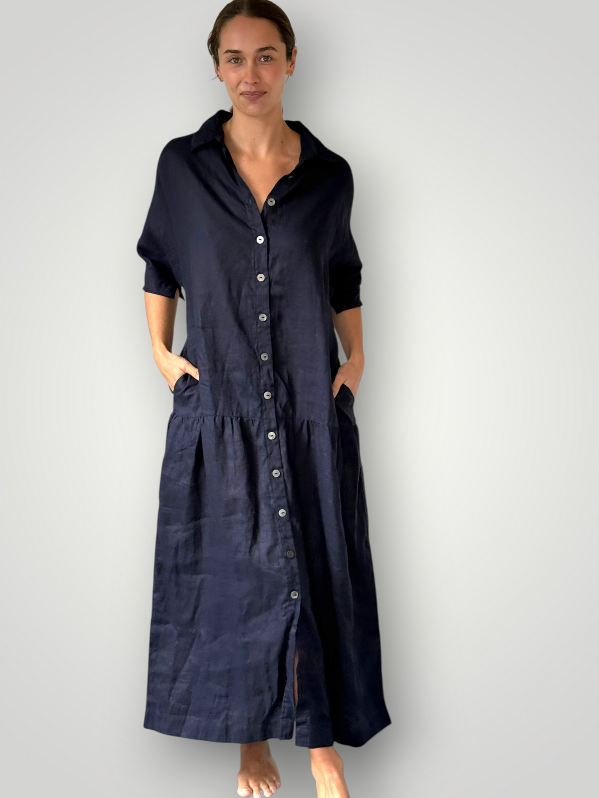 Elsie dress-navy linen Apparel