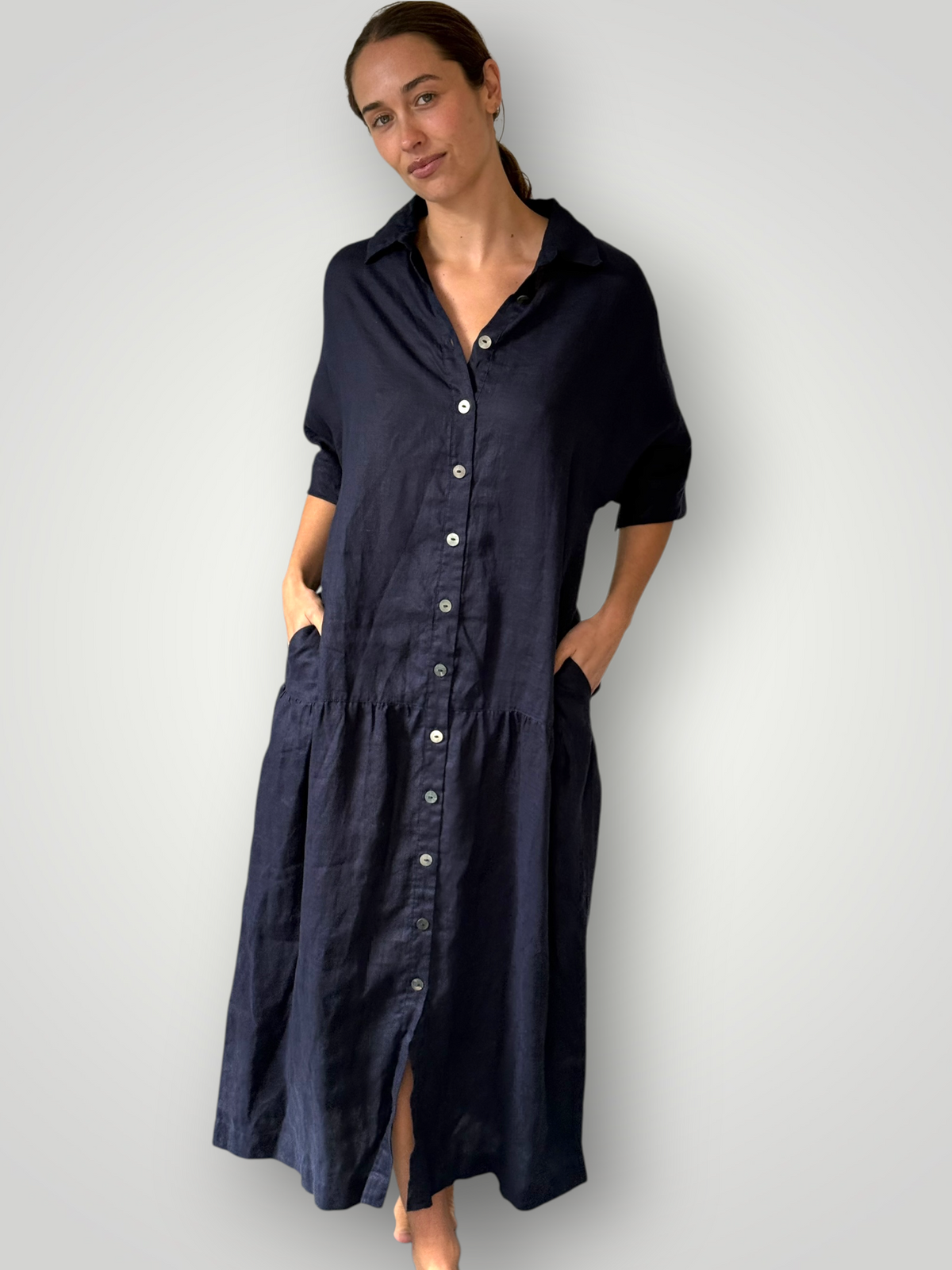 Elsie dress-navy linen Apparel