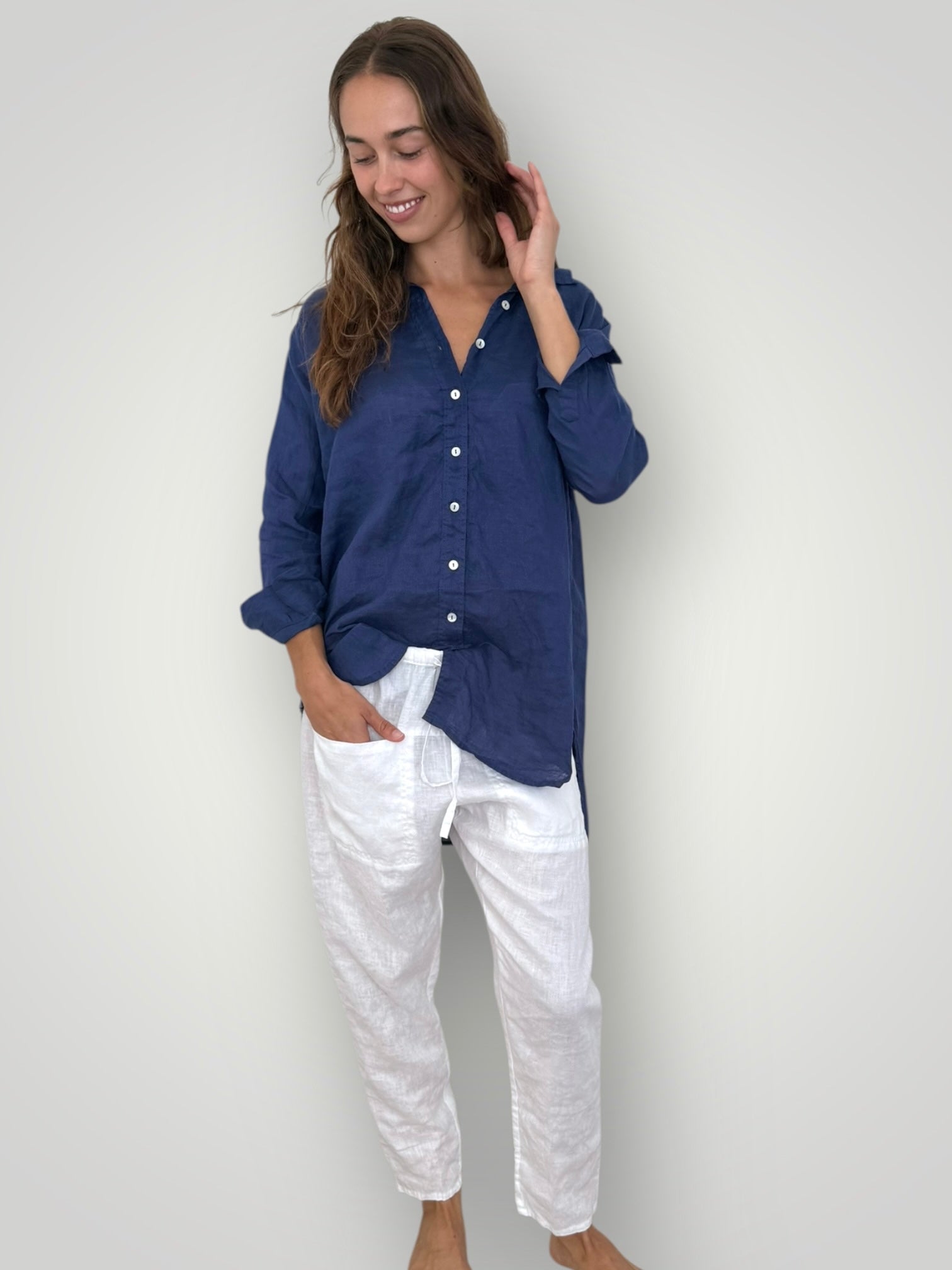 skyla shirt - blue dusk linen Apparel