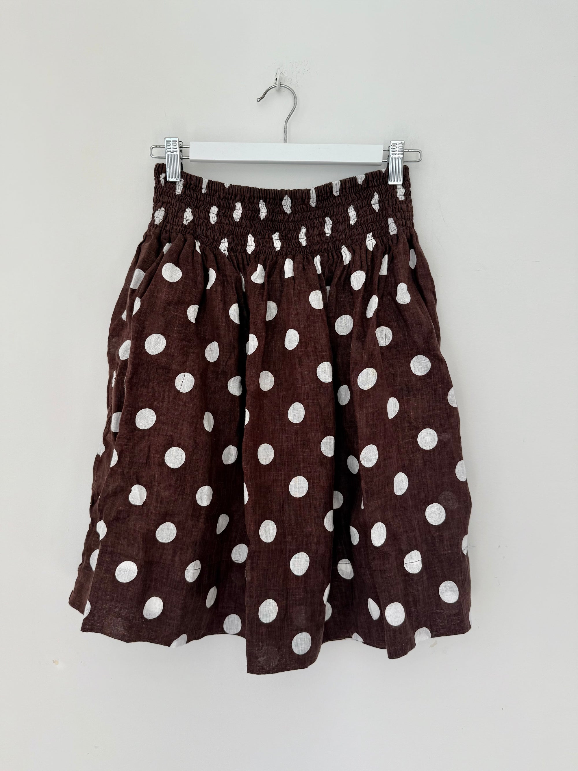 zoe skirt - chocolate spot linen Apparel
