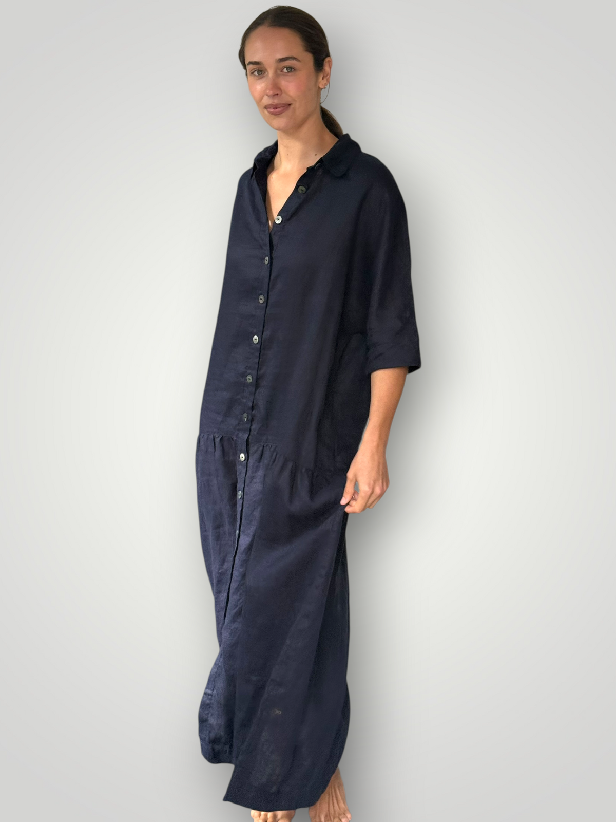 Elsie dress-navy linen Apparel