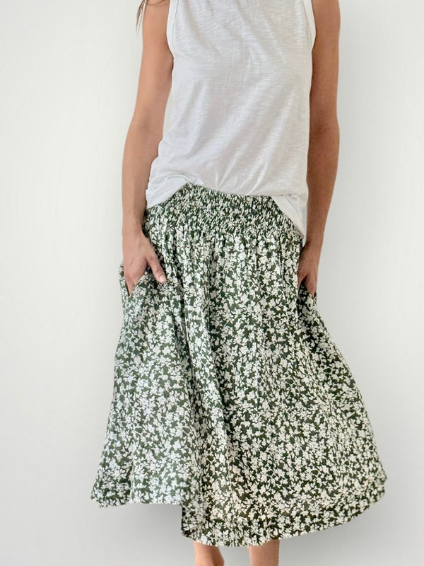 lola skirt - moss flower floral linen Apparel