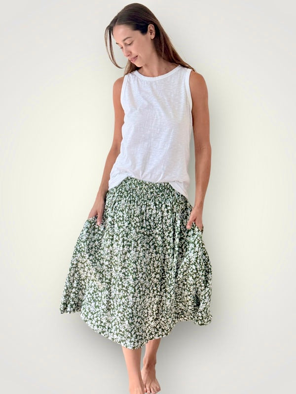 lola skirt - moss flower floral linen Apparel