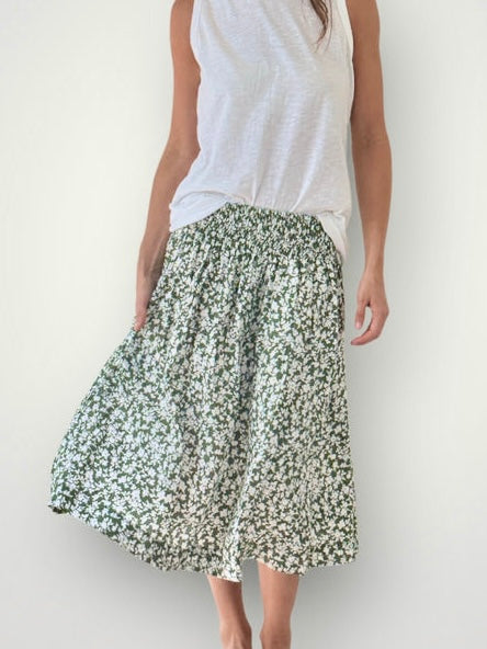lola skirt - moss flower floral linen Apparel