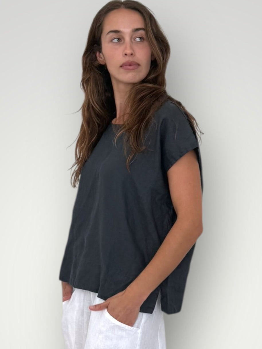 emma top - charcoal linen Apparel
