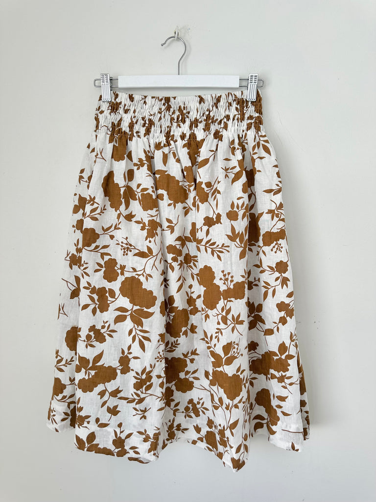 lola skirt - caramel flower linen Apparel