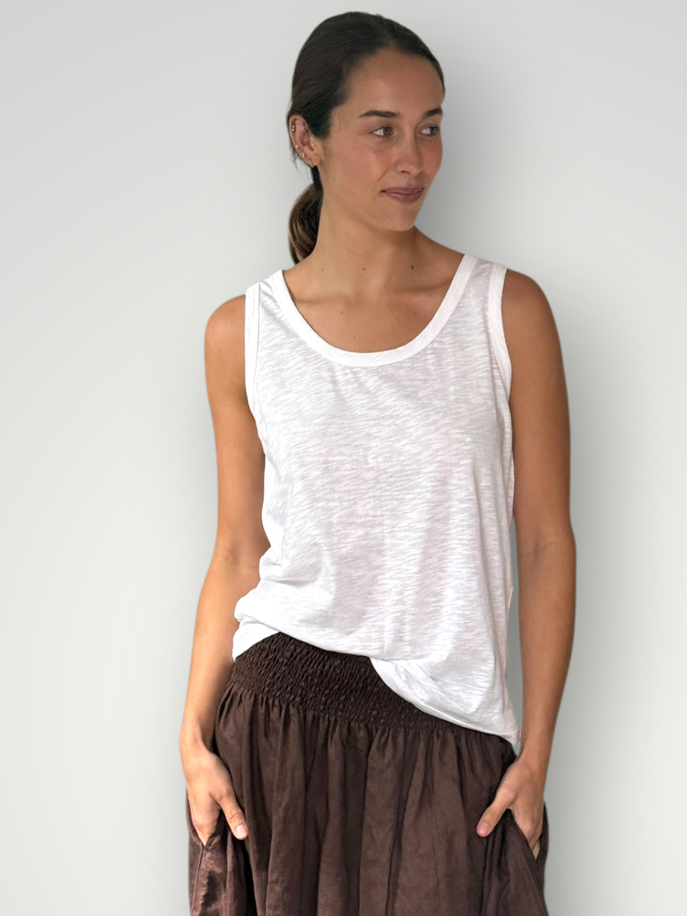 romy tank - white cotton Apparel
