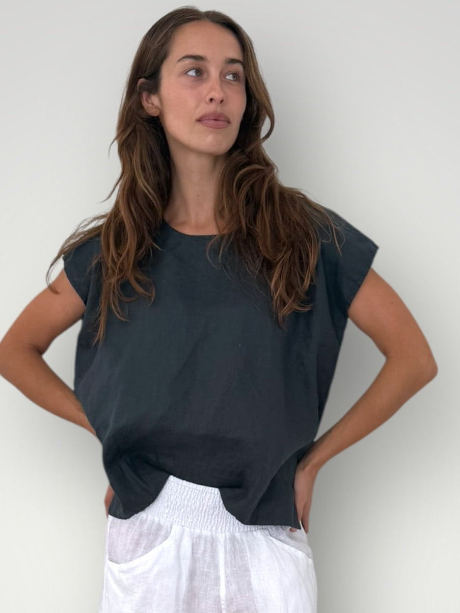 emma top - charcoal linen Apparel