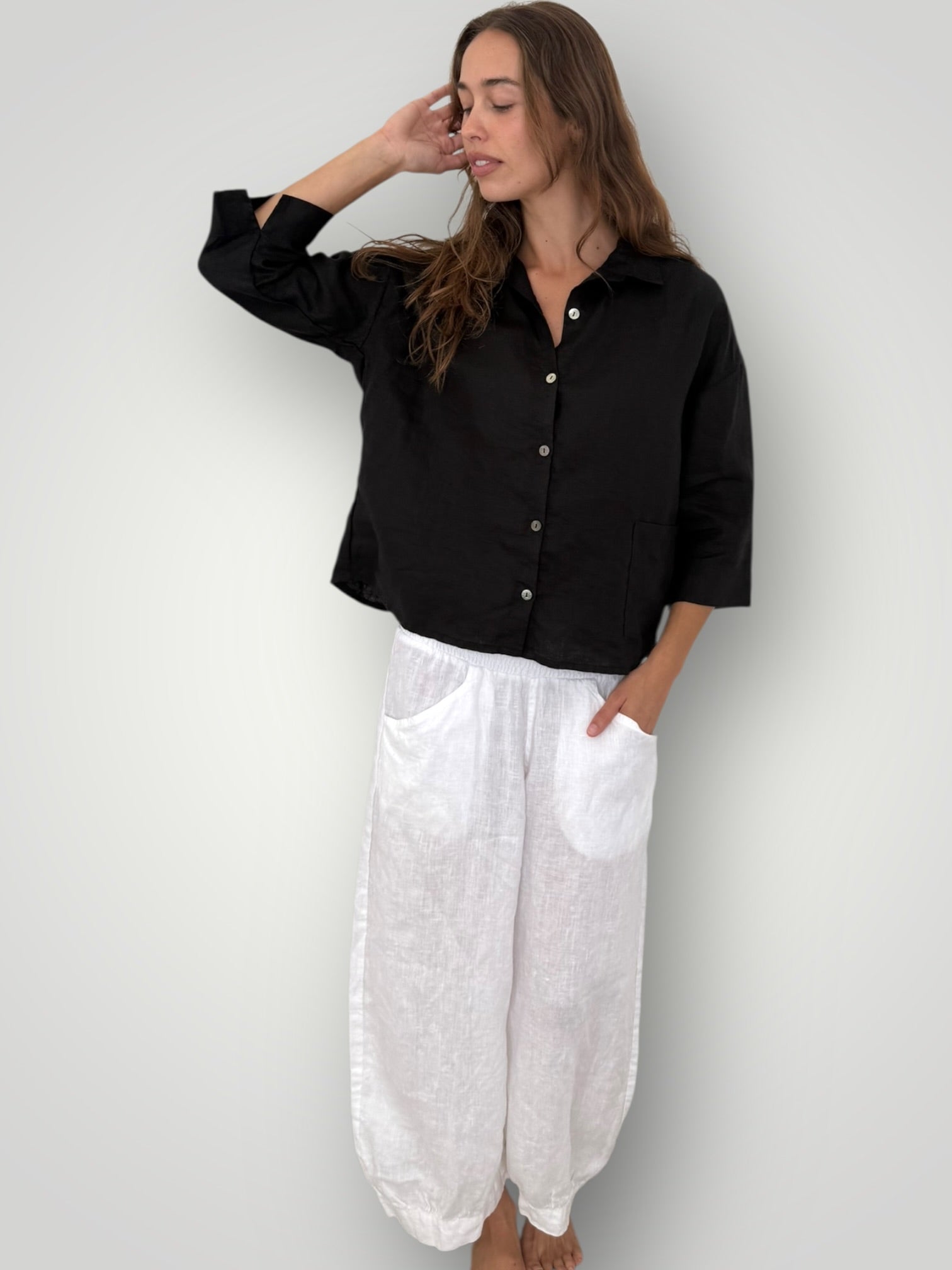 jackie pant-white linen Apparel