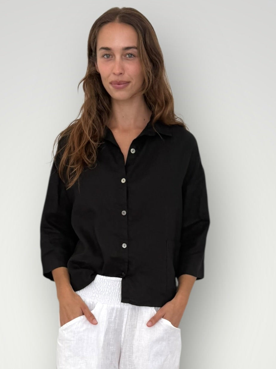 deanna shirt - black linen Apparel
