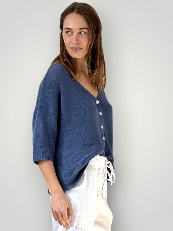 alex cotton knit cardi-denim Apparel