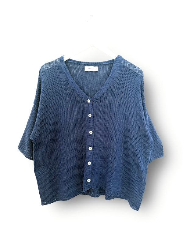 alex cotton knit cardi-denim Apparel