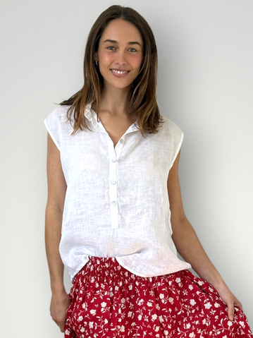 lexi top- white linen Apparel