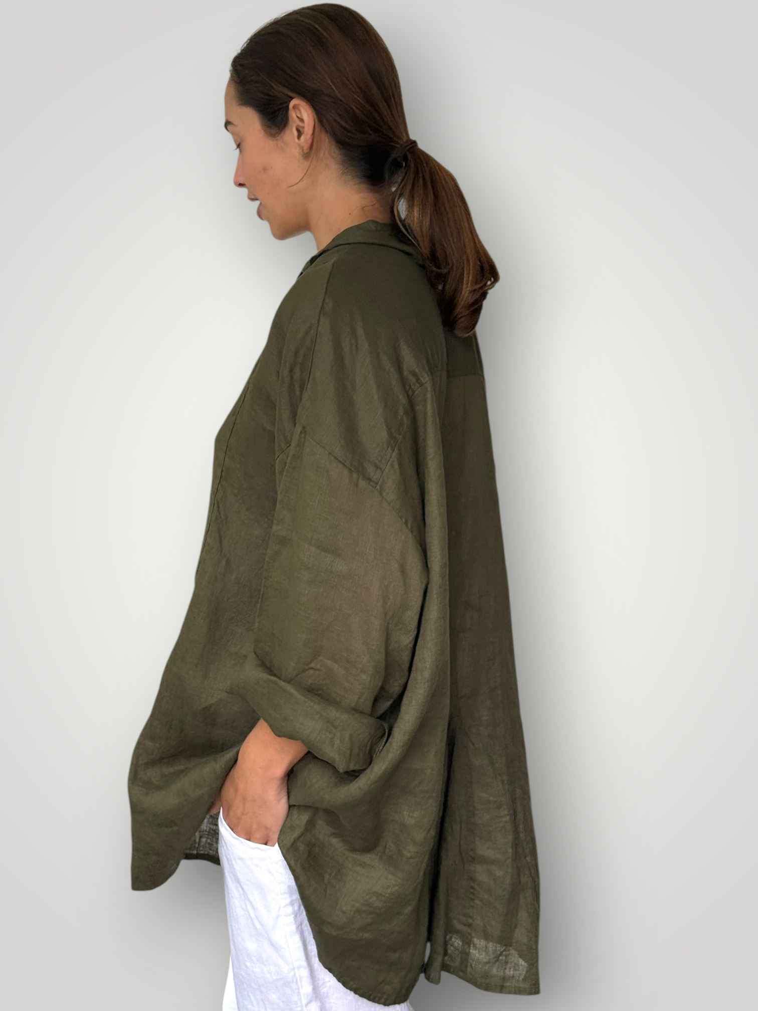 megan shirt - army linen Apparel