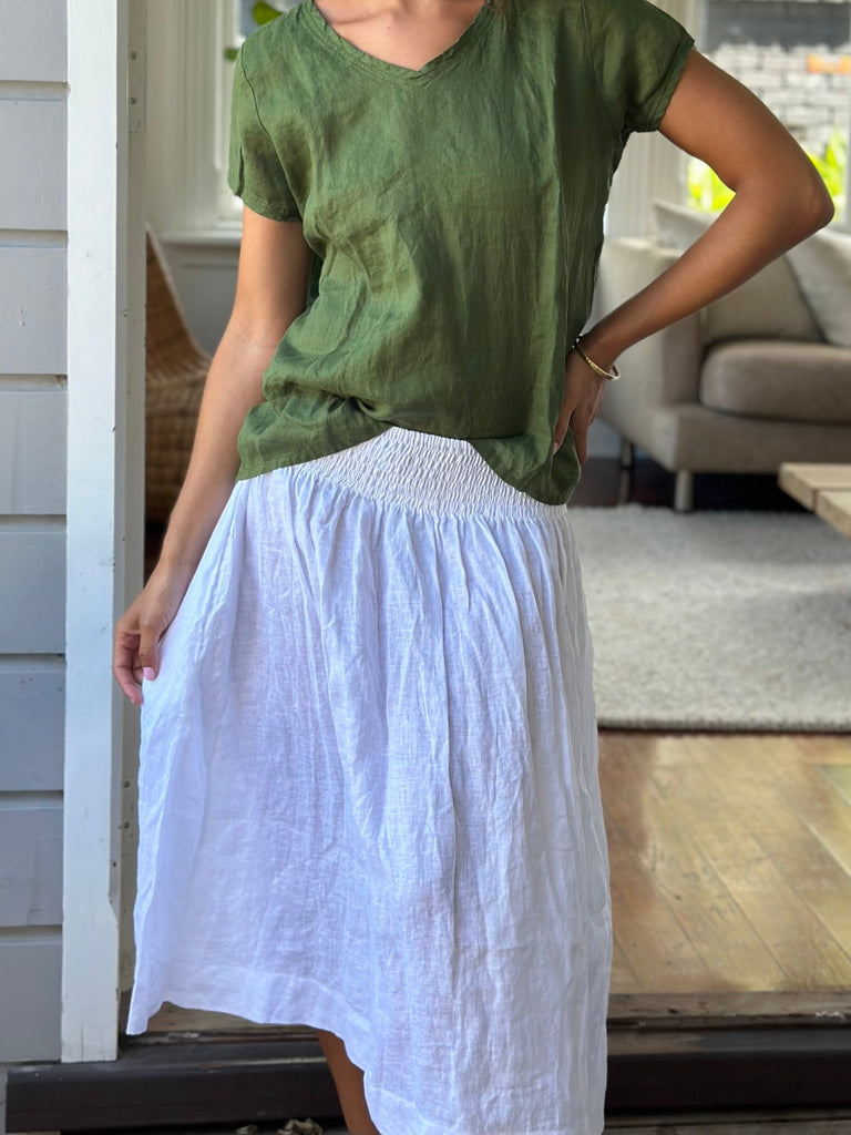 lola skirt-white linen Apparel  