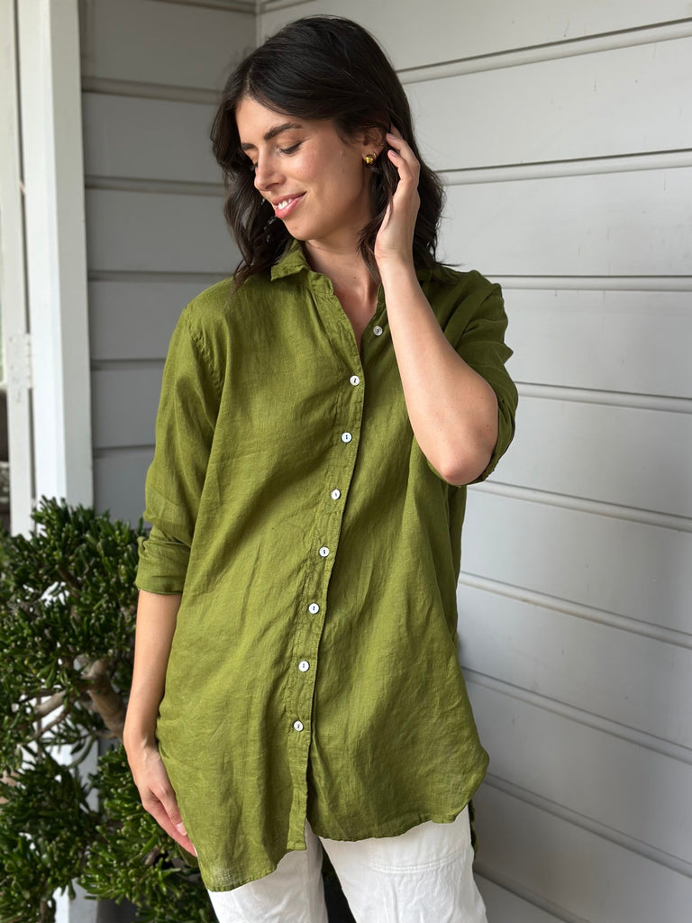 skyla shirt - olive linen Apparel