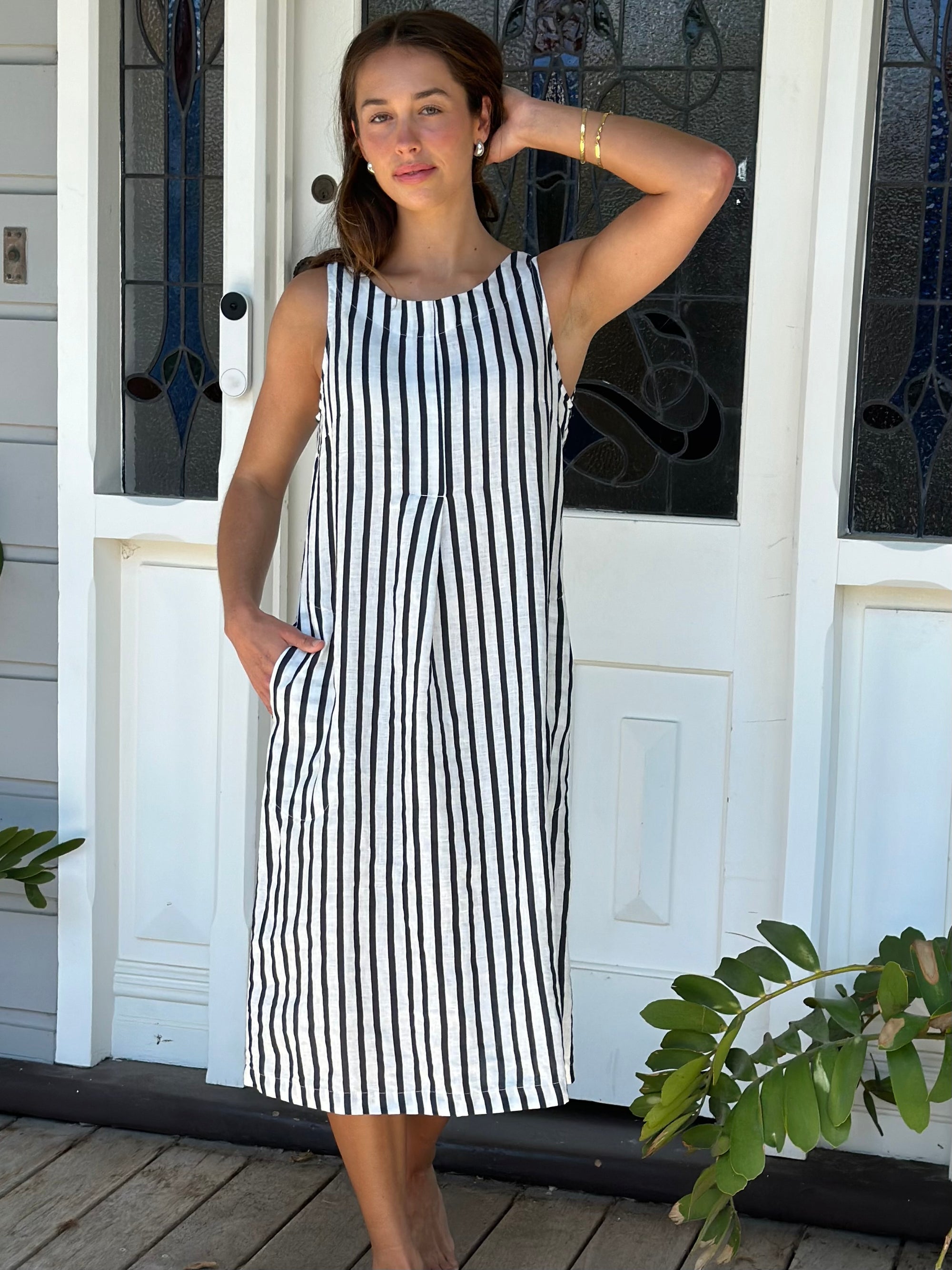 becky dress -  charcoal stripe linen Apparel  