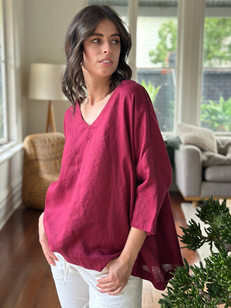 lydia top - merlot linen Apparel