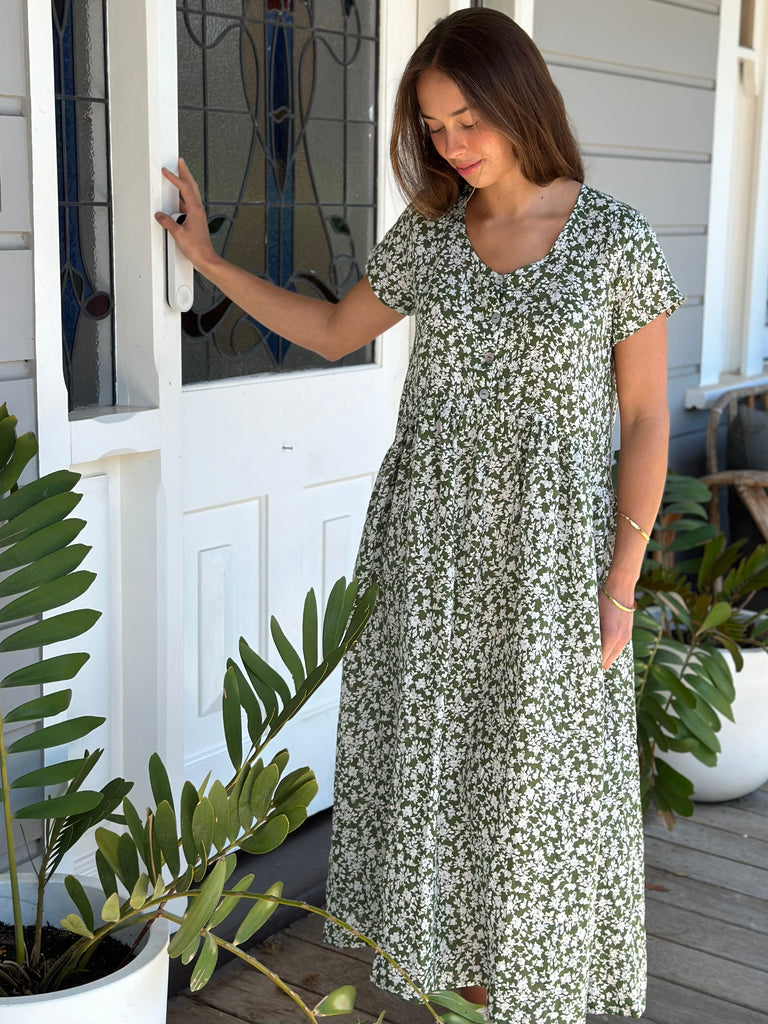 audrey dress - moss floral linen Apparel  