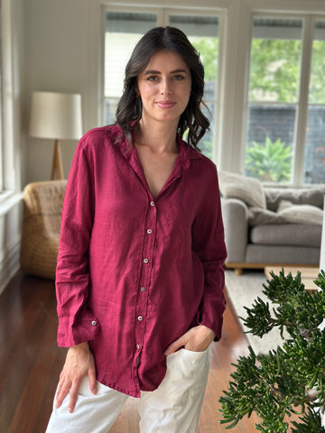 erika shirt - merlot linen Apparel