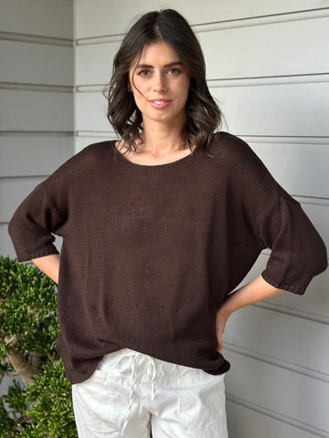 alex top- chocolate cotton knit Apparel