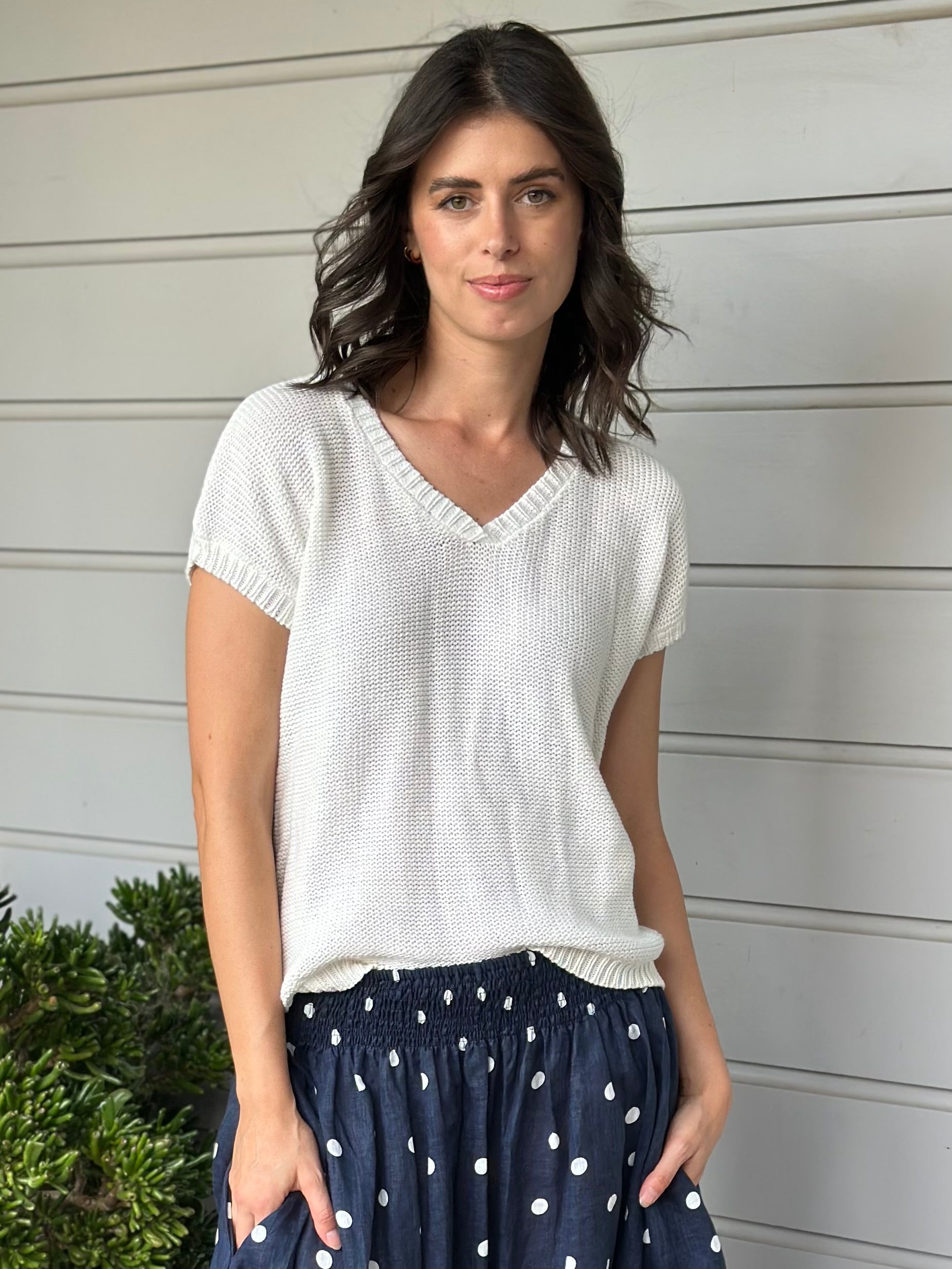 lara knit top - warm white cotton Apparel