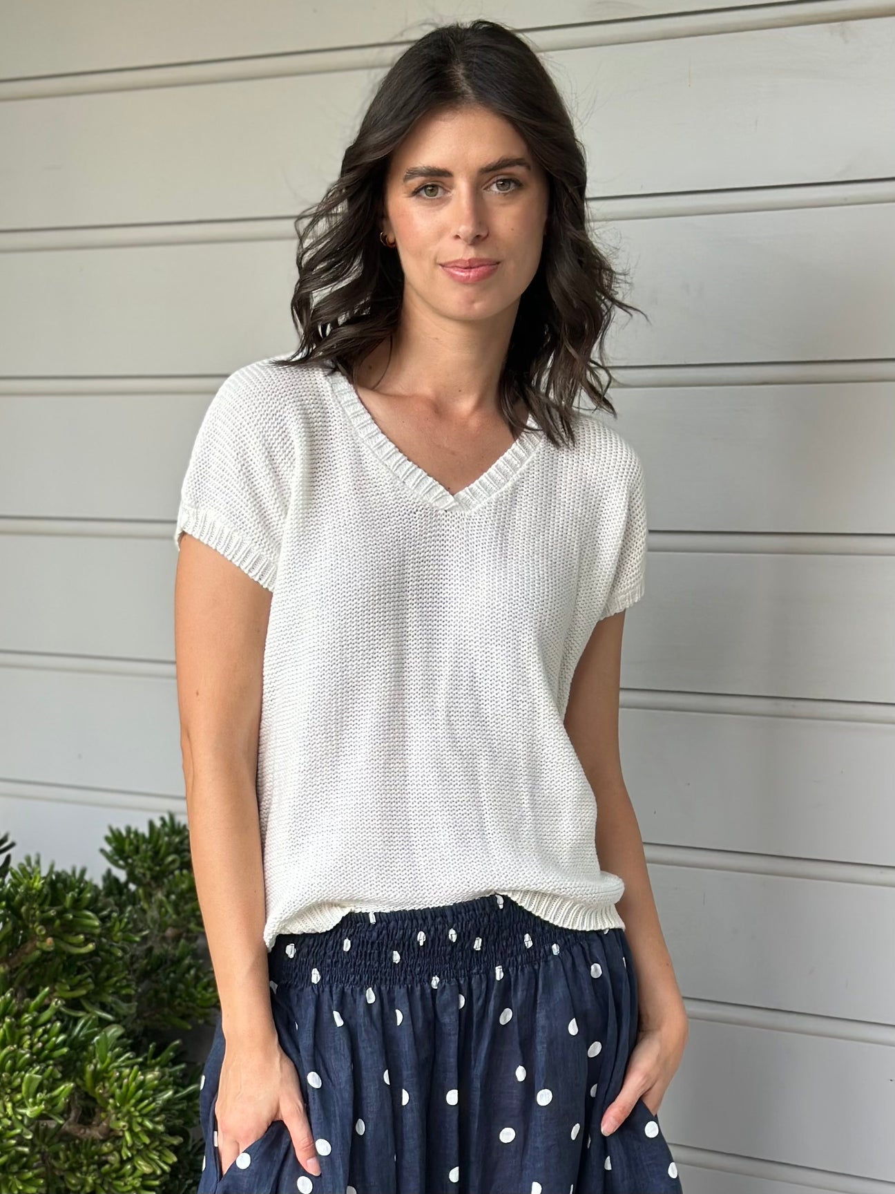 lara knit top - warm white cotton Apparel