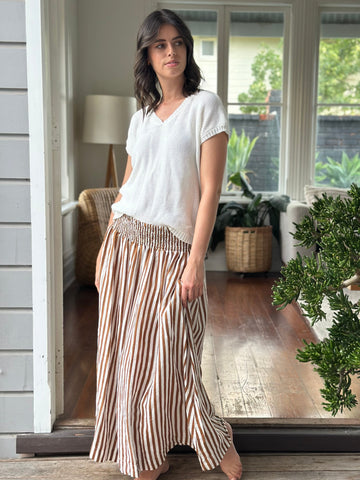 lulu skirt - caramel stripe linen Apparel